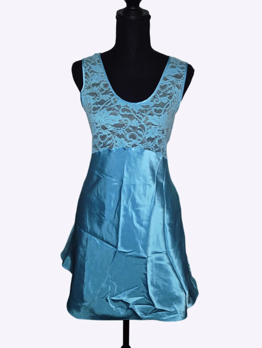 90s Victorias Secret Teal Lace Satin Chemise Nightdress!